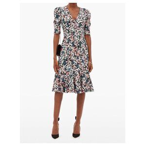 ERDEM Ottavia Meadow-Print Floral Jersey Dress in Black